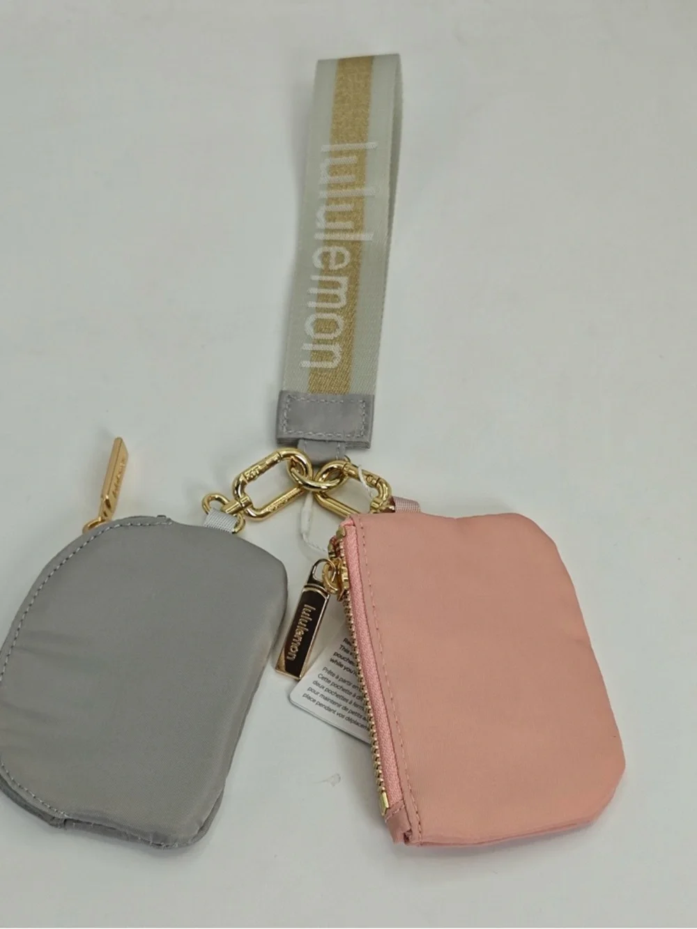lululemon Pink and Gray Dual Pouch Key Set with Gold Hardware